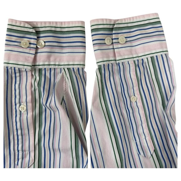 J Crew Mens Size L Striped Button Down Shirt 2-Ply Cotton Green Blue Pink White - Picture 8 of 9